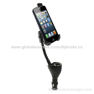 Car Holder with Dual USB Charger and Cigarette Lighter Socket, for iPhone